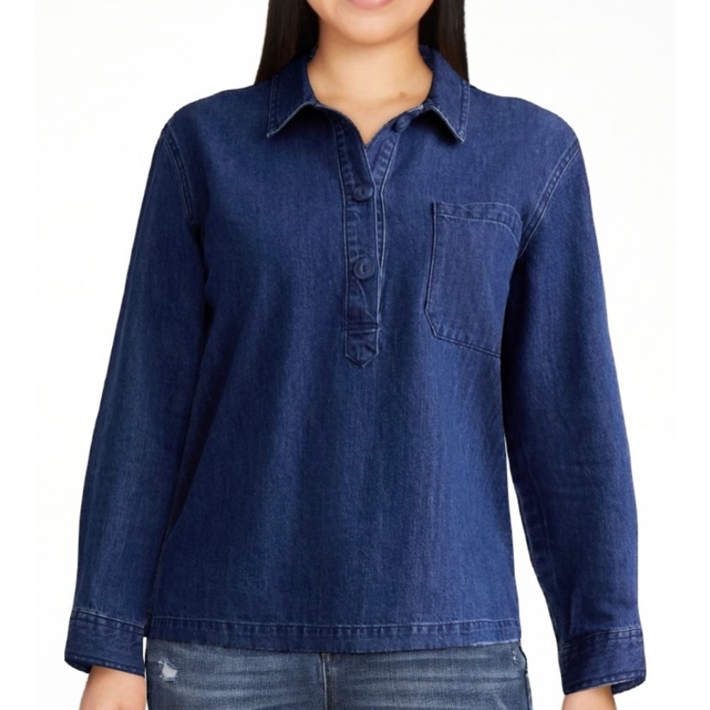 Time and Tru Women's Indigo Denim Button-Front Popover Shirt